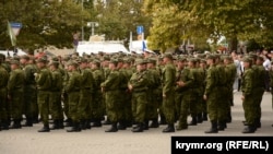 Митинг, посвященный проводам российских военнослужащих 47-й мотострелковой дивизии на войну в Украине. Севастополь, 27 сентября 2022 года