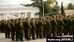 Митинг, посвященный проводам военнослужащих 47-й мотострелковой дивизии ВС РФ на войну в Украине. Севастополь, 27 сентября 2022 года